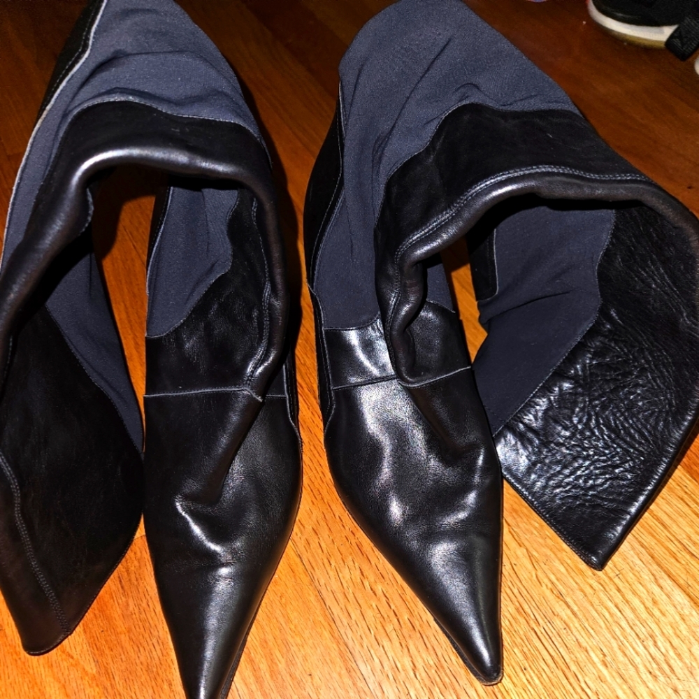 MATERA PRIMA BLACK CLOTH AND LEATHER STILETTO BOOT